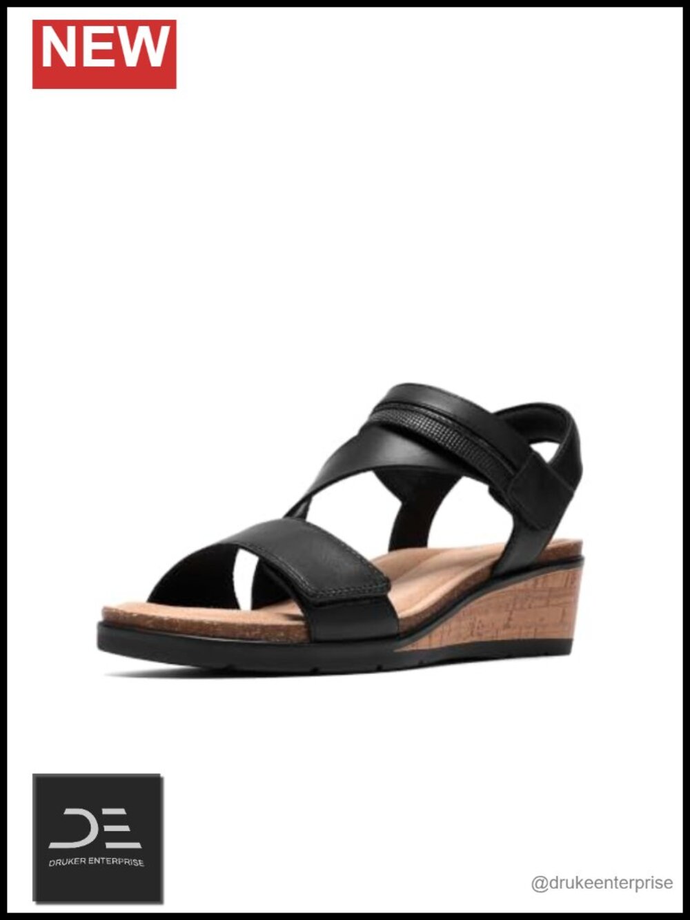Clarks Women's Kacha Wave Low Wedge Sandals Adjustable Strap Leather